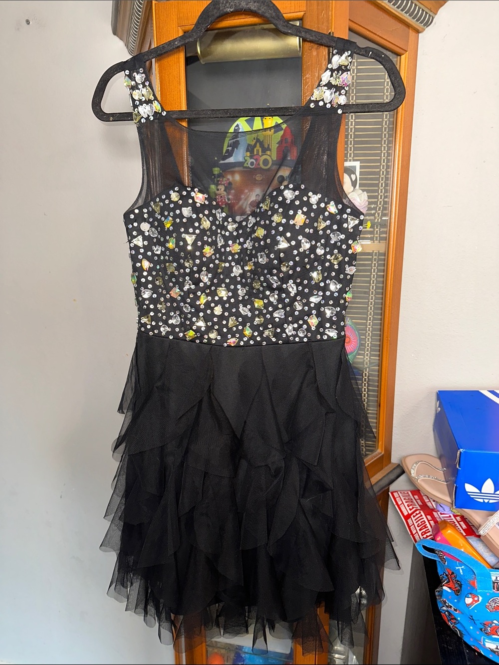 Deb Y2K Black Ruffled Party Dress with Multicolor Embellishments
